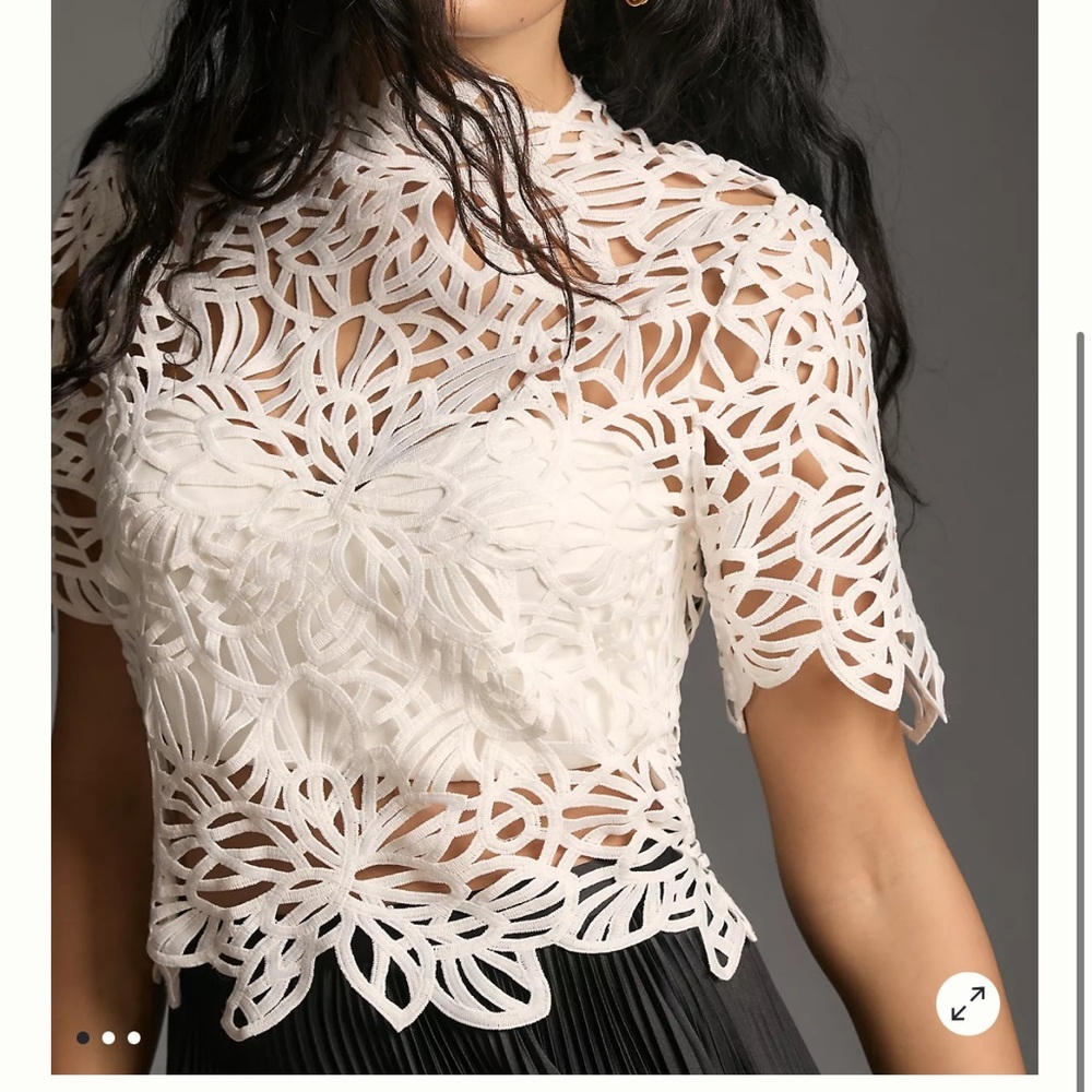 Anthropologie Forever That Girl Short-Sleeve Lace Cutwork Blouse Small